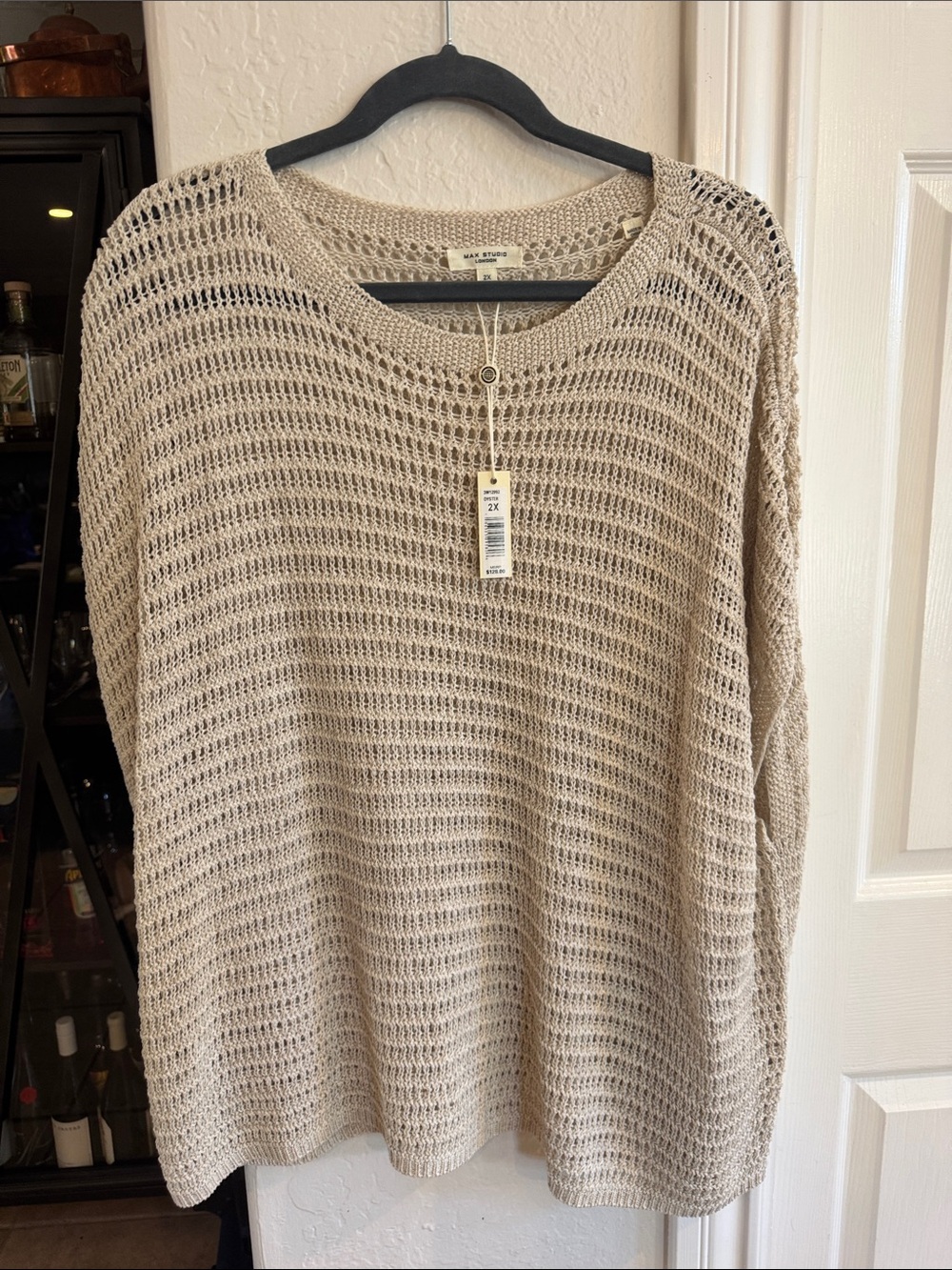 Max Studio Beige Open-Knit Scoop Neck Sweater